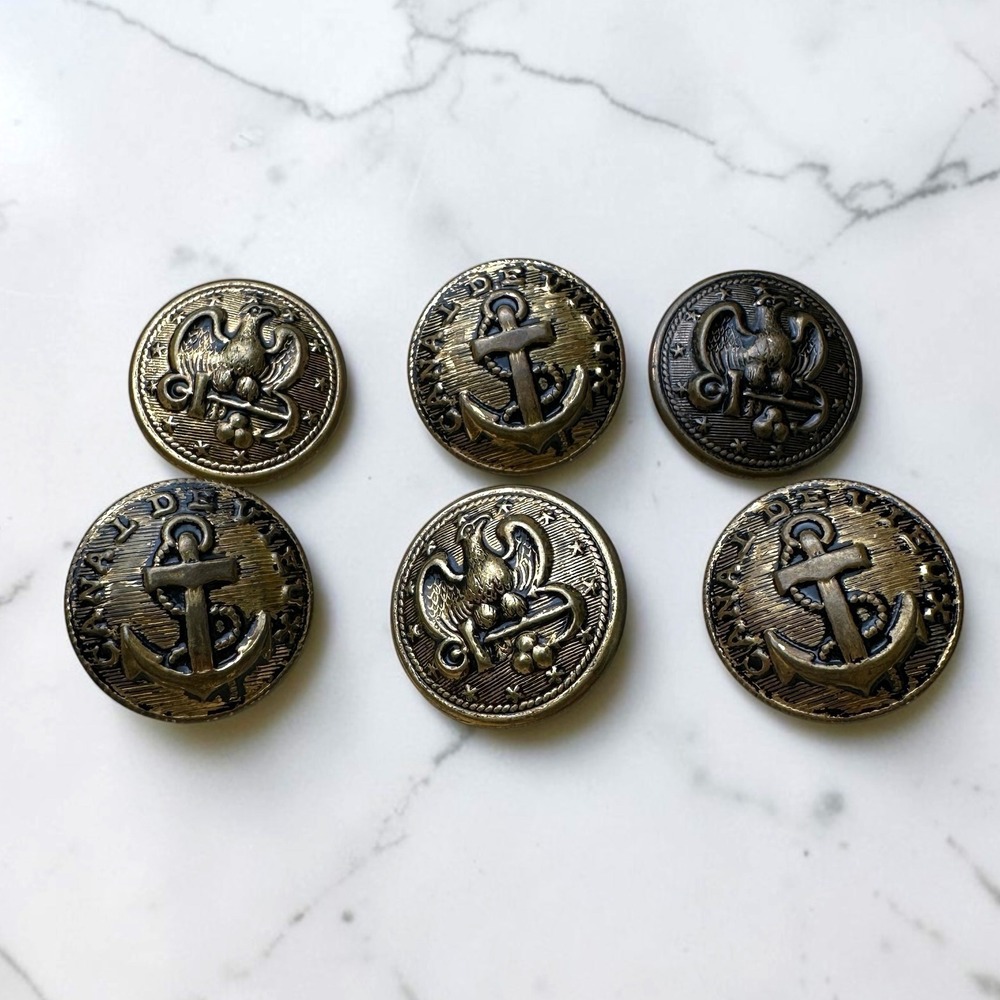 Vintage Brass Nautical Eagle Anchor Blazer Buttons Canal De Veux Set of 6
